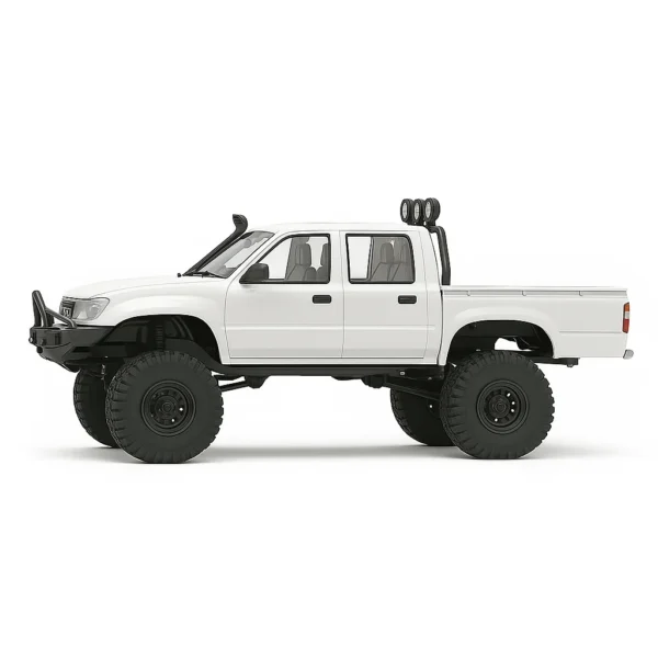 toyota hilux 96 wpl c64 auto rc escala 1-16 sobre superficie rocosa o fondo blanco