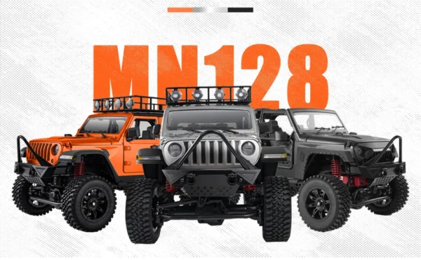 jeep rubicon mn128 auto rc escala 1-12 en fondo natural o sobre terreno rocoso