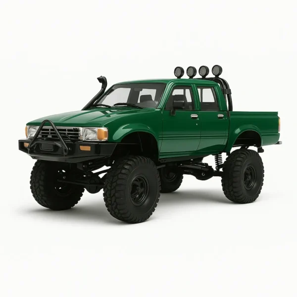 toyota hilux 96 wpl c64 auto rc escala 1-16 sobre superficie rocosa o fondo blanco